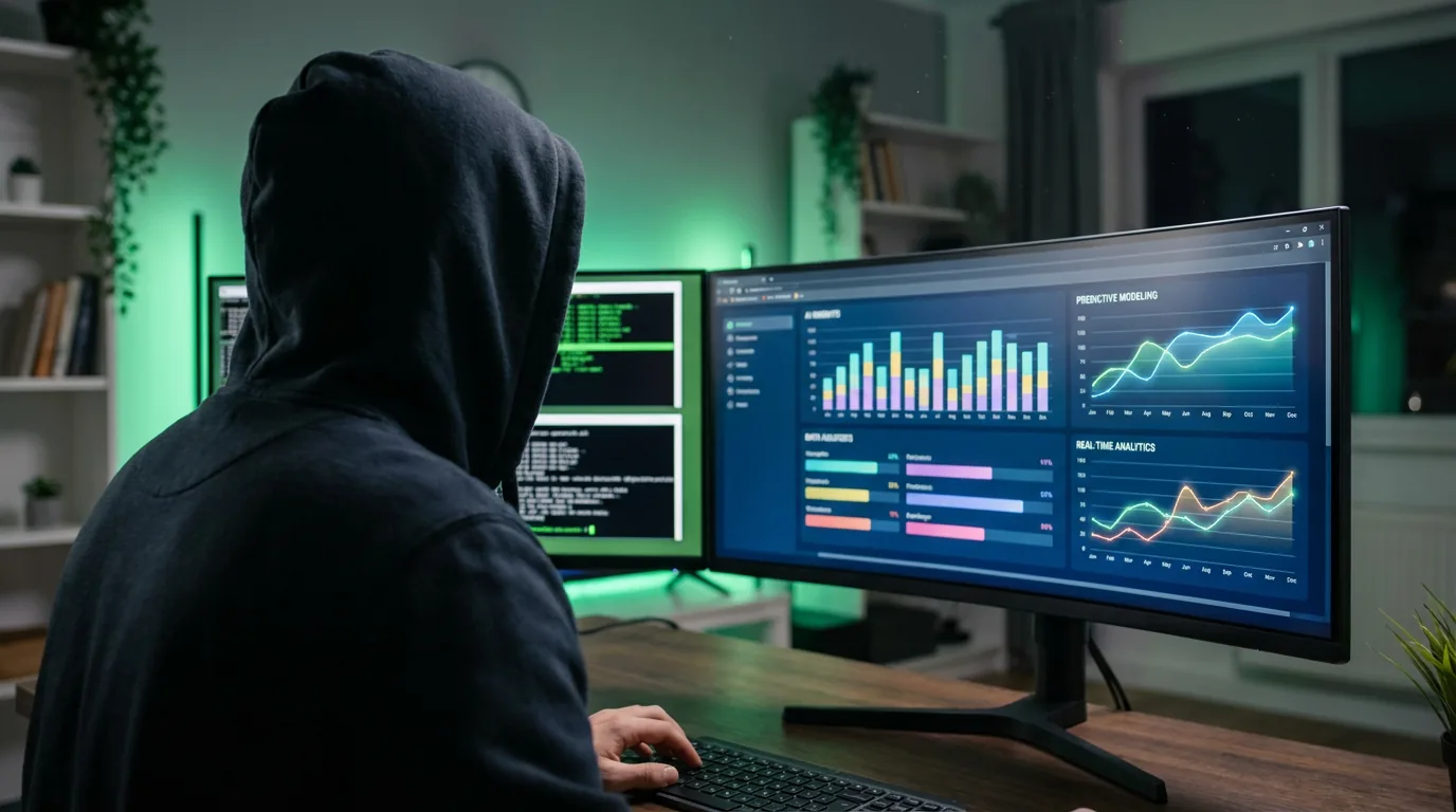 Analytics dashboard with call tracking and ranking data on a wide monitor